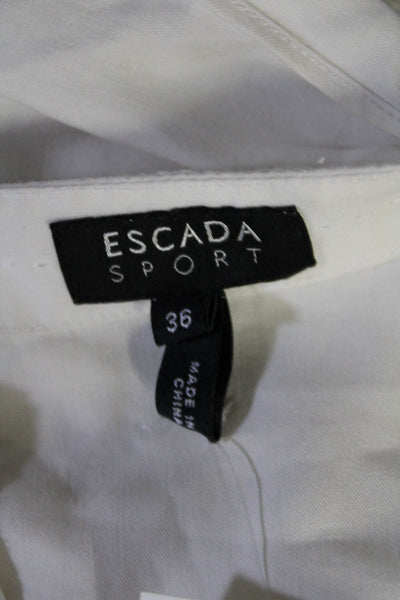 Escada Sport Womens Short Sleeve Embroidered Trim V Neck Dress White Size FR 36