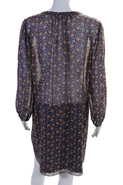 Joie Womens Long Sleeve V Neck Abstract Silk Dress Blue Multi Size Medium