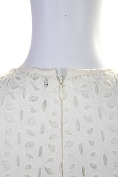 Derek Lam Womens Back Zip Sleeveless Eyelet Shift Dress White Cotton Size 6