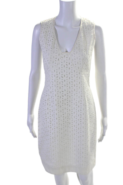 Derek Lam Womens Back Zip Sleeveless Eyelet Shift Dress White Cotton Size 6