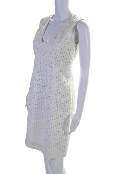 Derek Lam Womens Back Zip Sleeveless Eyelet Shift Dress White Cotton Size 6