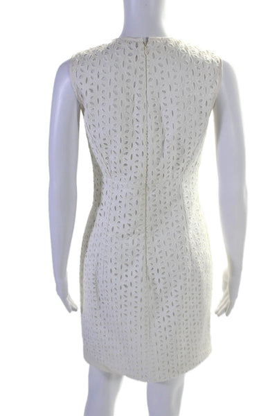 Derek Lam Womens Back Zip Sleeveless Eyelet Shift Dress White Cotton Size 6