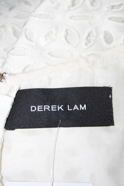 Derek Lam Womens Back Zip Sleeveless Eyelet Shift Dress White Cotton Size 6