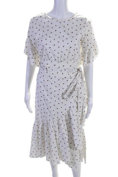 Cynthia Rowley Womens Side Zip Short Sleeve Floral Belted Dress White Medium