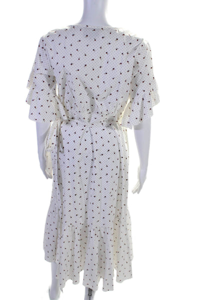 Cynthia Rowley Womens Side Zip Short Sleeve Floral Belted Dress White Medium