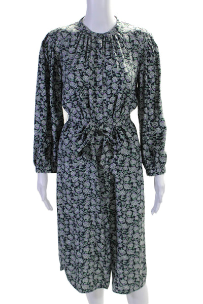 Rebecca Taylor Womens 3/4 Sleeve V Neck Floral Silk Dress Black Green Size 6