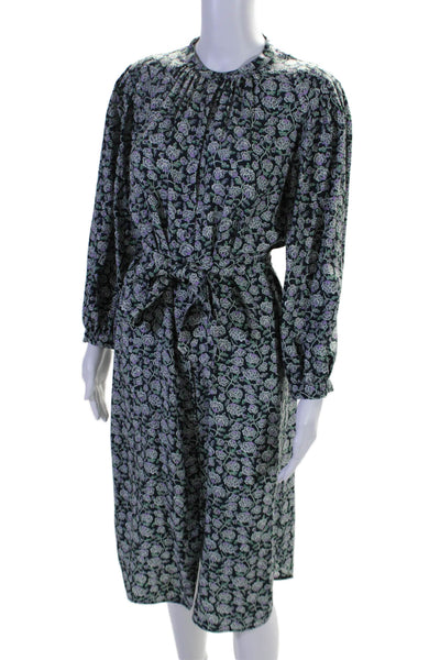 Rebecca Taylor Womens 3/4 Sleeve V Neck Floral Silk Dress Black Green Size 6