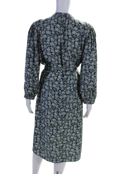 Rebecca Taylor Womens 3/4 Sleeve V Neck Floral Silk Dress Black Green Size 6