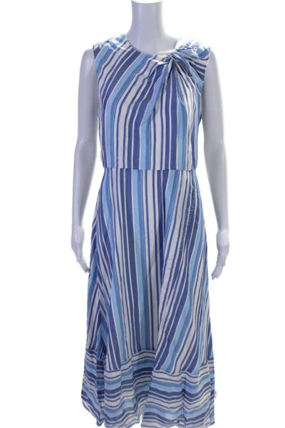 Milly Womens Sleeveless Crew Neck Side Slit Striped Midi Dress Blue White Size 8