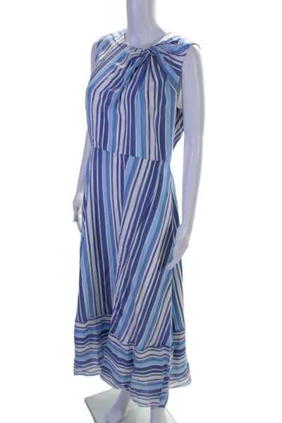 Milly Womens Sleeveless Crew Neck Side Slit Striped Midi Dress Blue White Size 8