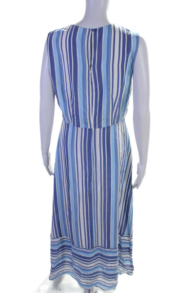 Milly Womens Sleeveless Crew Neck Side Slit Striped Midi Dress Blue White Size 8