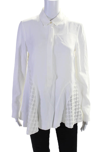 Akris Punto Womens Geometric Textured Long Sleeve Collared Blouse White Size 6