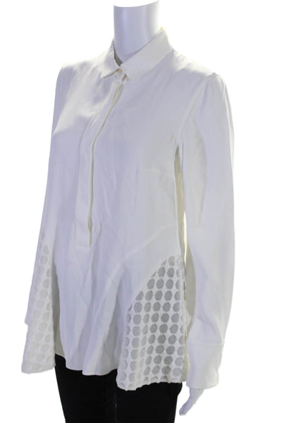 Akris Punto Womens Geometric Textured Long Sleeve Collared Blouse White Size 6