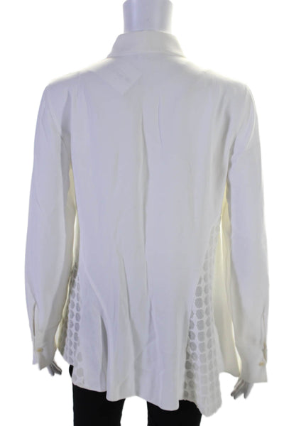 Akris Punto Womens Geometric Textured Long Sleeve Collared Blouse White Size 6