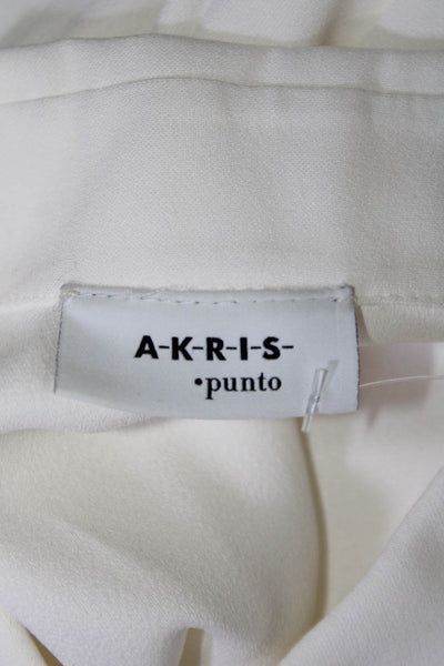 Akris Punto Womens Geometric Textured Long Sleeve Collared Blouse White Size 6