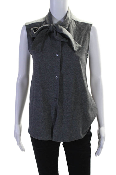 Marni Womens Wool Sleeveless Tied Collar Button Up Blouse Gray Size EUR 40