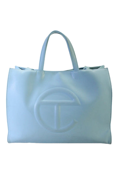 Telfar Womens Double Handle Single Strap Handbag Leather Blue Large