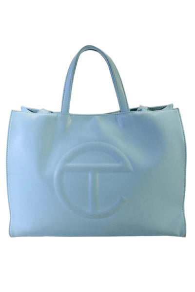 Telfar Womens Double Handle Single Strap Handbag Leather Blue Large