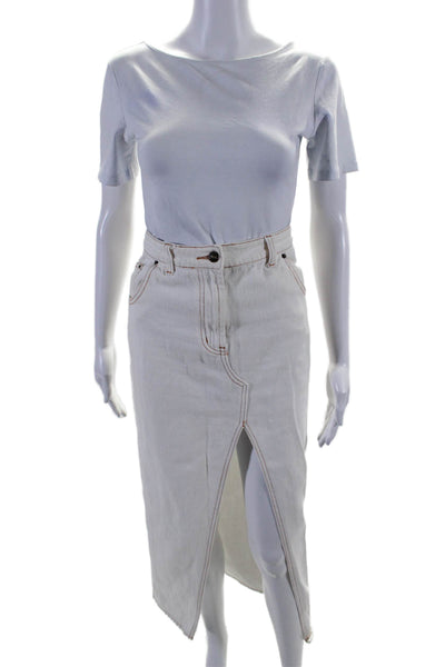 Lioness Womens Zip Front Five Pocket Front Slit Long Jean Skirt White Size XS