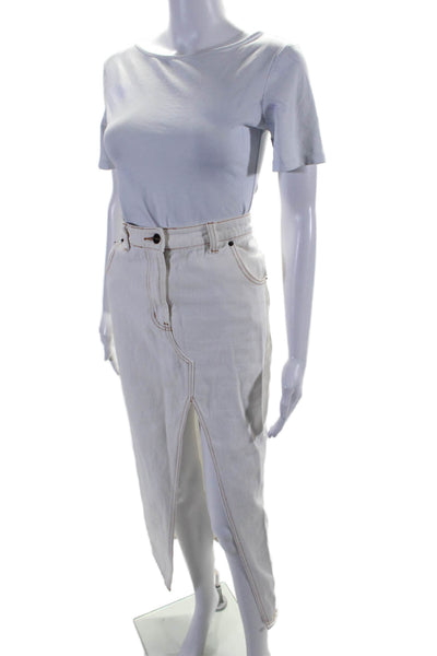 Lioness Womens Zip Front Five Pocket Front Slit Long Jean Skirt White Size XS