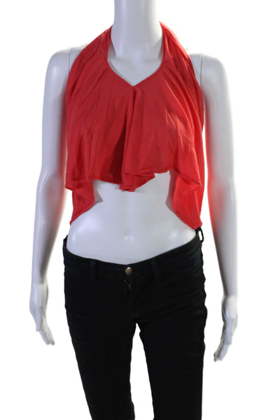 Eres Womens Sleeveless Halter Neck Backless Flowy Cropped Top Red Size S