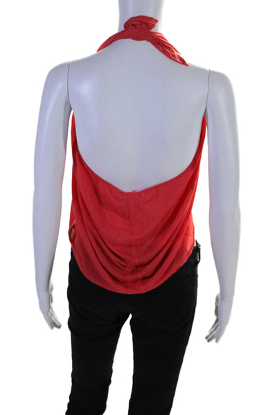 Eres Womens Sleeveless Halter Neck Backless Flowy Cropped Top Red Size S