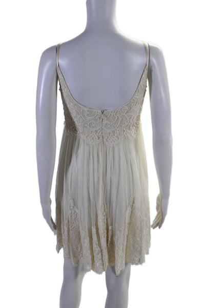 Carmen Marc Valvo Womens Sleeveless Scoop Neck Beaded Lace Dress White Size 2