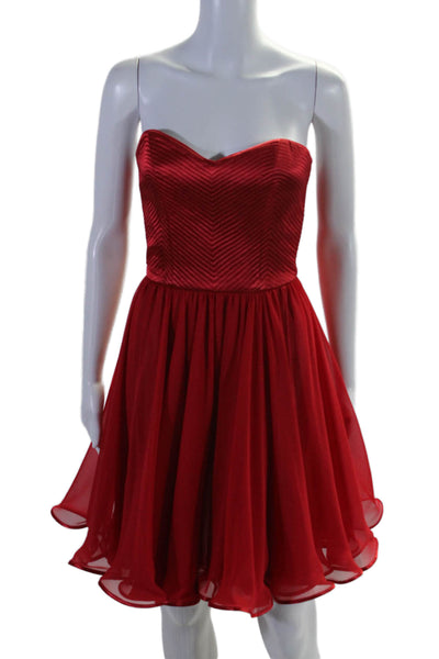 Wayne Clark Womens Quilted Sweetheart Flounce Hem Dress Red Size 6