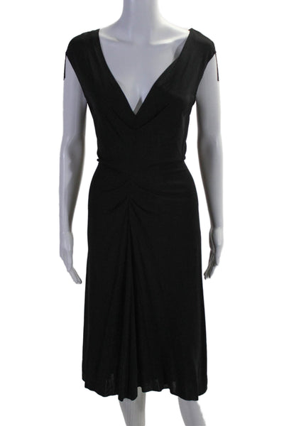 Rozae Nichols Womens V Neck Pleated Sleeveless A Line Dress Black Size  S