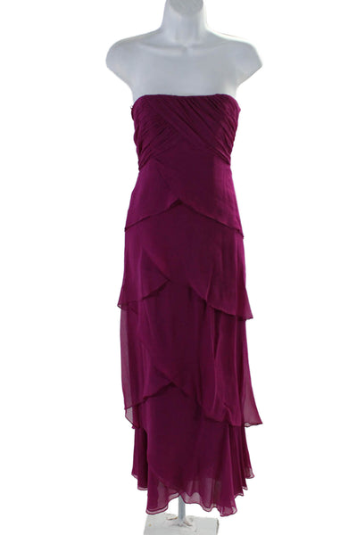 Shawn Ray Fons Womens Silk Strapless Sweetheart Tiered Gown Purple Size 4