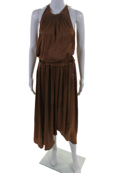 Ramy Brook Womens Back Button Sleeveless Pleated Long Dress Brown Small