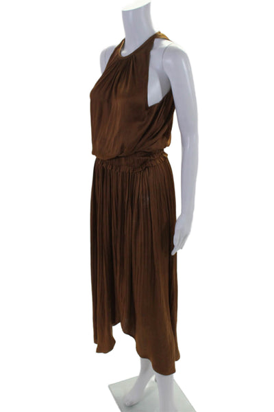 Ramy Brook Womens Back Button Sleeveless Pleated Long Dress Brown Small