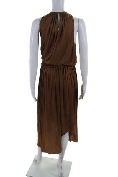 Ramy Brook Womens Back Button Sleeveless Pleated Long Dress Brown Small