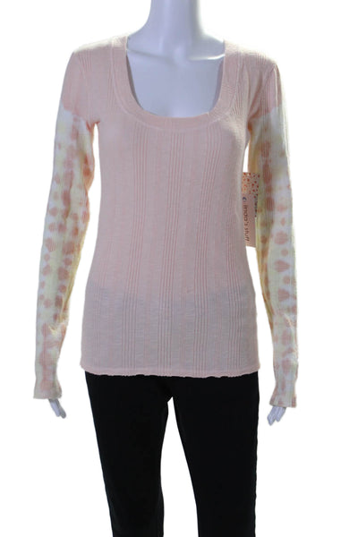 We The Free Womens Cotton Long Sleeve Toe Dye Print Scoop Neck Top Pink Size M