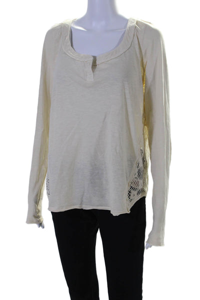 Free People Womens Cotton Long Sleeve Scoop Neck Lace Blouse Cream Size M