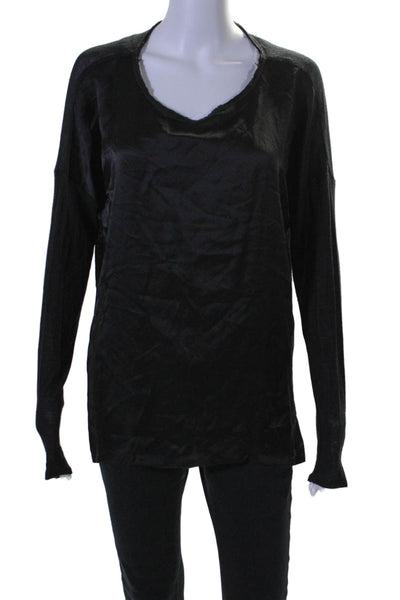 Vince Womens Silk Long Sleeve Scoop Neck Knit Combo Top Black Size S