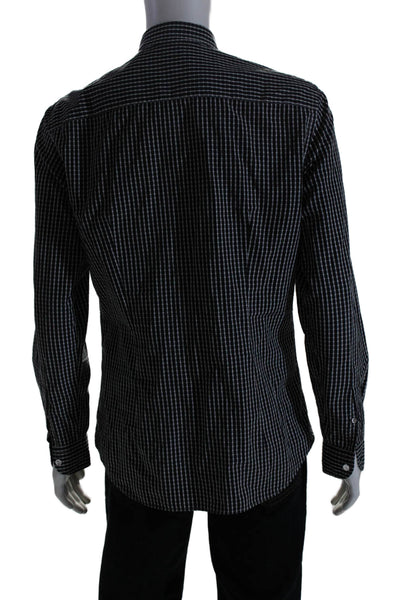 Armani Collezioni Mens Long Sleeve Check Print Button Down Shirt Black Medium