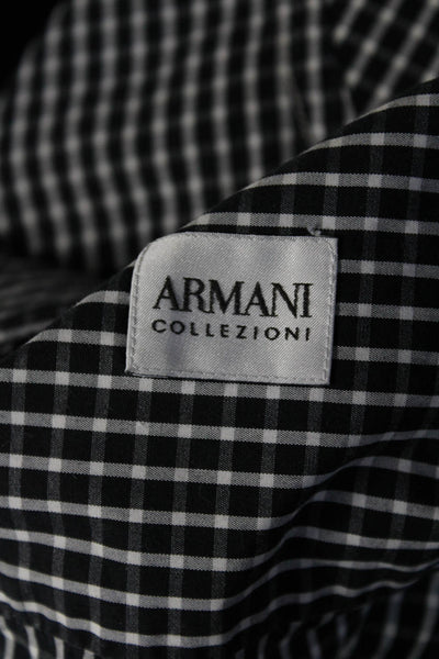 Armani Collezioni Mens Long Sleeve Check Print Button Down Shirt Black Medium