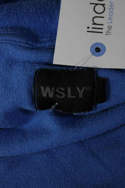 WSLY Womens Long Front Pocket Sleeve Zip Front Hoodie Blue Size Medium