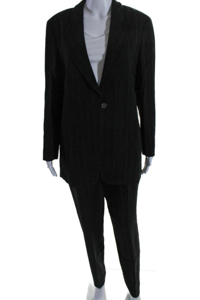 Giorgio Armani Womens Wool Striped Print Blazer Pants Suit Set Black Size 8