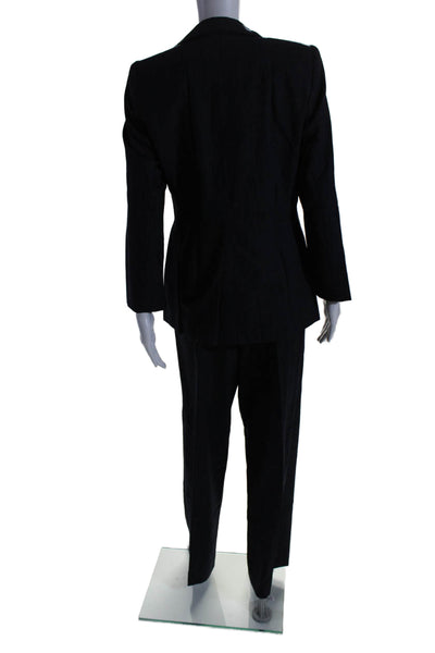 Giorgio Armani Womens Wool Pinstriped Long Sleeve Pants Suit Set Black Size 44