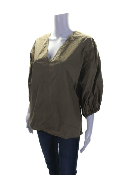 By Malene Birger Womens Texture Long Sleeve V-neck Top Army Green Size EUR 32