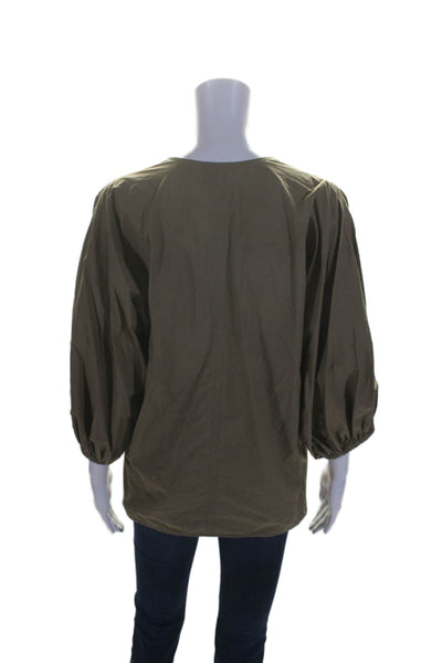 By Malene Birger Womens Texture Long Sleeve V-neck Top Army Green Size EUR 32