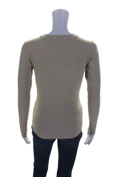 Nili Lotan Womens Cotton Long Sleeve Half Button Basic Knit Top Beige Size XS