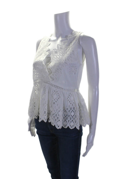 Sea New York Womens Cotton Sleeveless Crocheted Style Top White Size 2