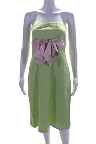 Ruth Womens Strapless Belted High Waist Dress Lime Green Pink Cotton Sze 10