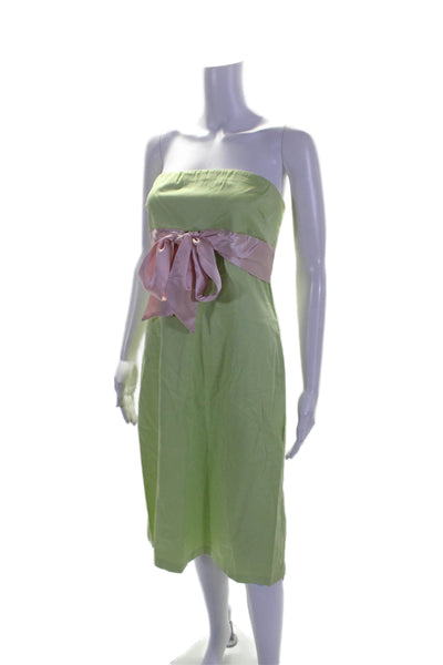 Ruth Womens Strapless Belted High Waist Dress Lime Green Pink Cotton Sze 10