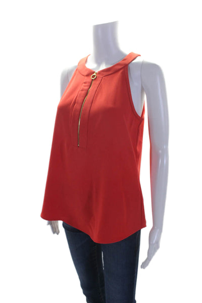 Trina Turk Womens Half Zipper Crew Neck Sleeveless Tank Top Red Size Medium