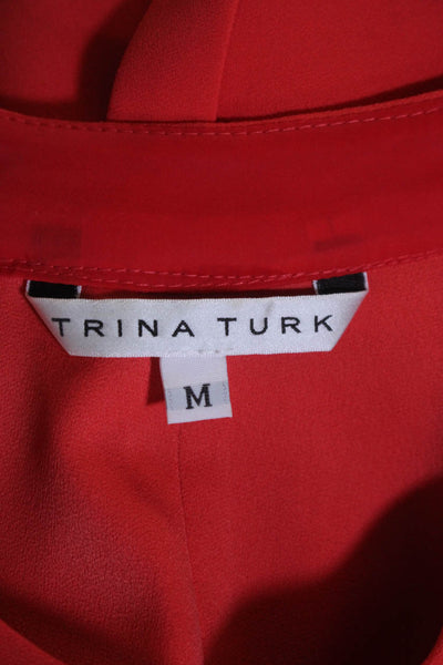 Trina Turk Womens Half Zipper Crew Neck Sleeveless Tank Top Red Size Medium