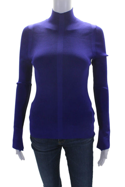 BOSS Womens Ribbed Long Sleeves Pullover Turtleneck Sweater Blue Size Medium